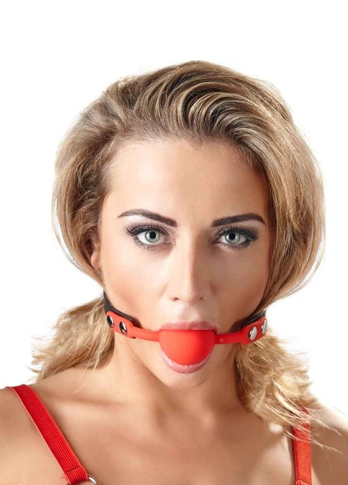 Силиконовый кляп-шар на чёрных ремешках Red Gag silicone - изображение товара