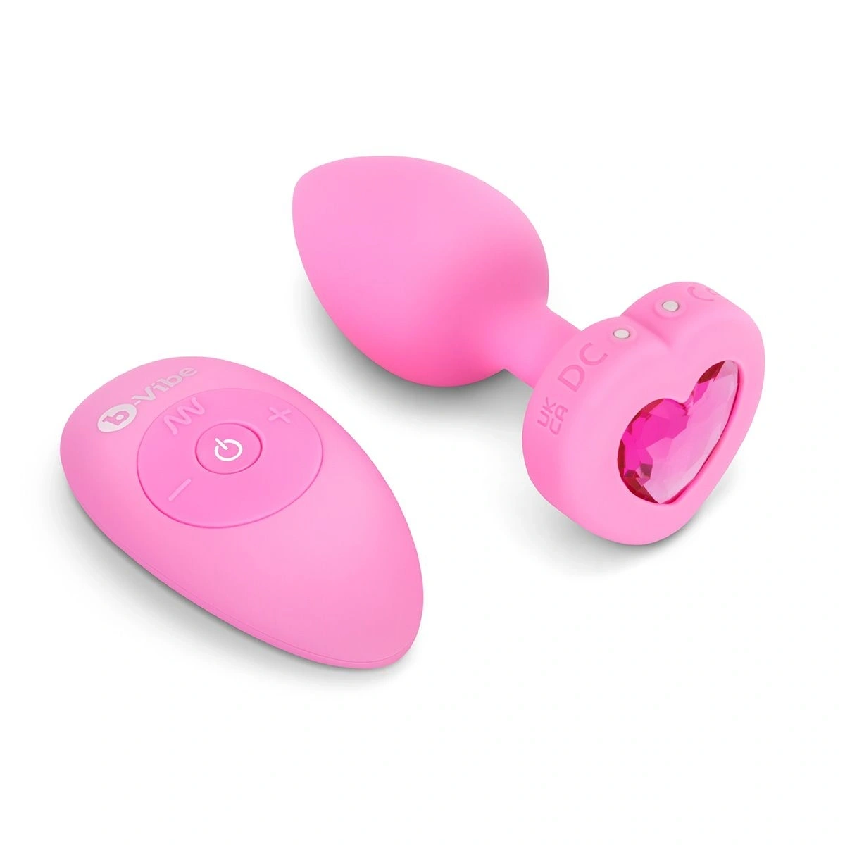 Розовый анальный плаг с кристаллом-сердцем Vibrating Heart Shape Jewel Plug S-M - изображение товара